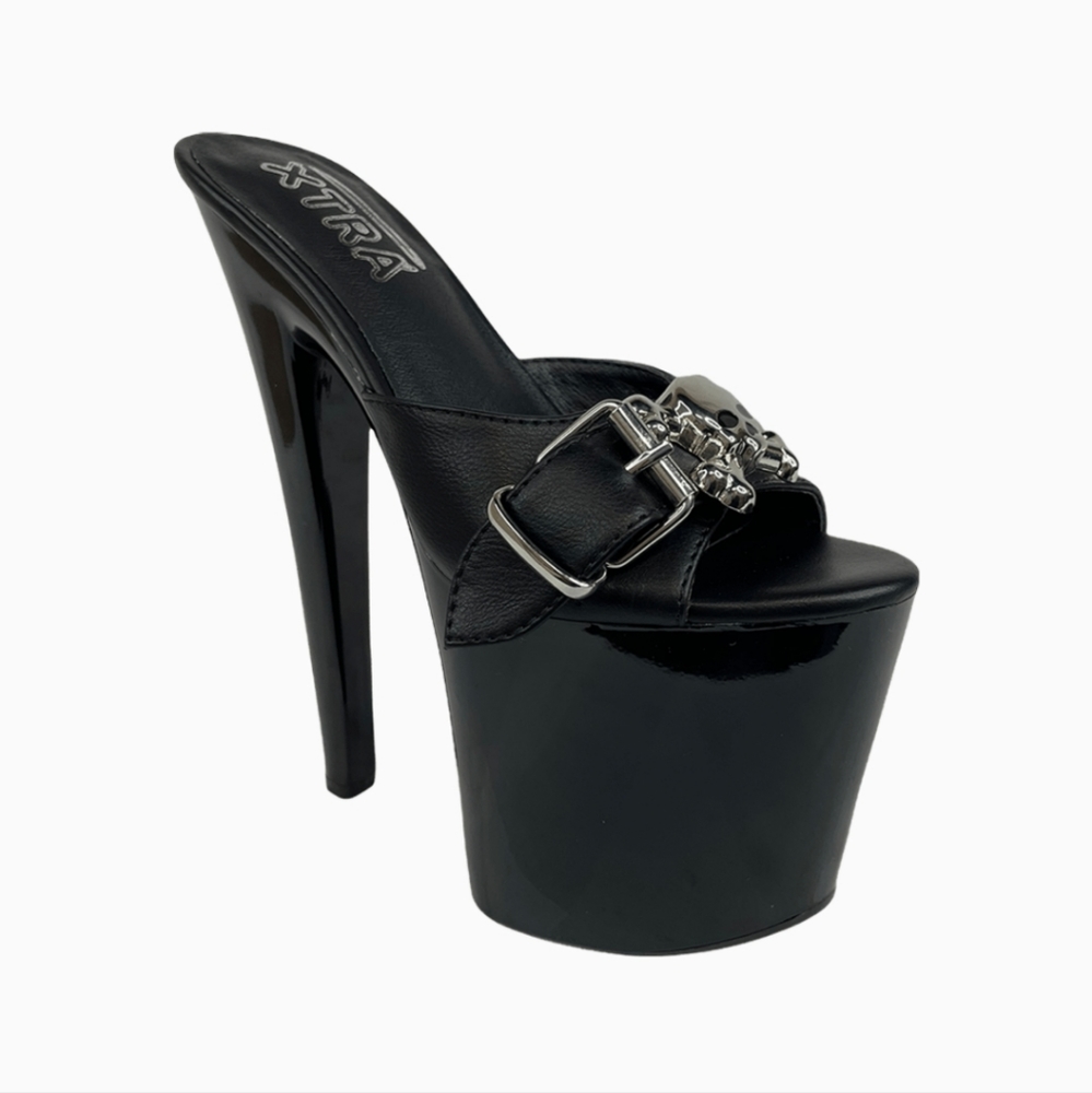 YRU XTRA Black Platform High Heel Slide Skull Size 9